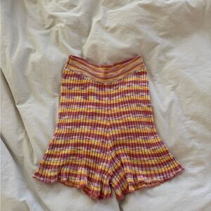 Free People High Waist Knit Shorts - Pink, Yellow, Orange